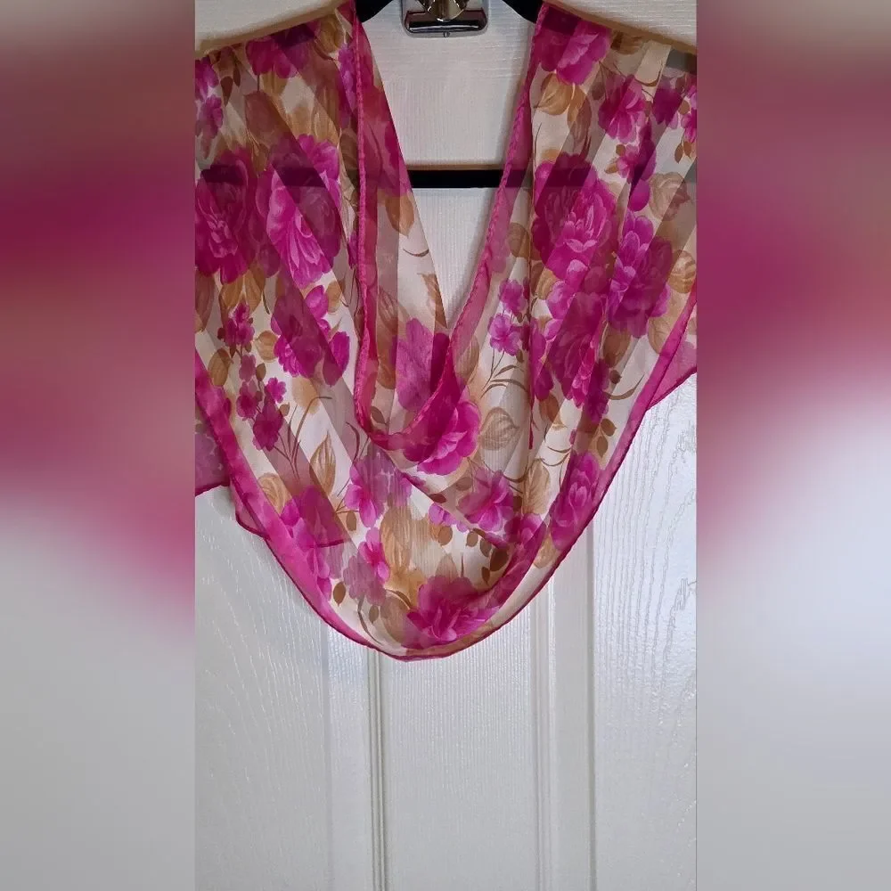 Unbranded Pionies Print Floral Pink Beige Sheer Women's Scarf Wrap 52